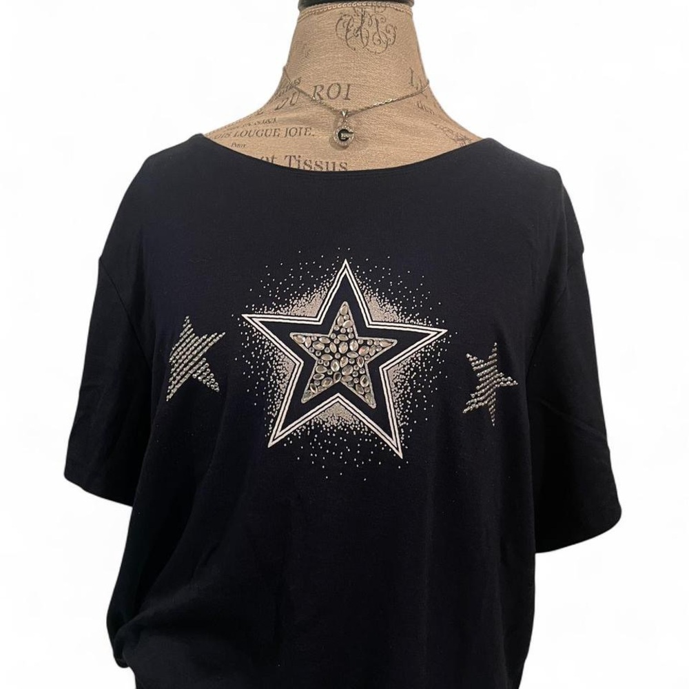 Vintage Karen Scott • Navy Blue Dallas Cowboys Style Bling Star Shirt SIZE - 2X
